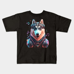 Music lover Siberian husky Kids T-Shirt